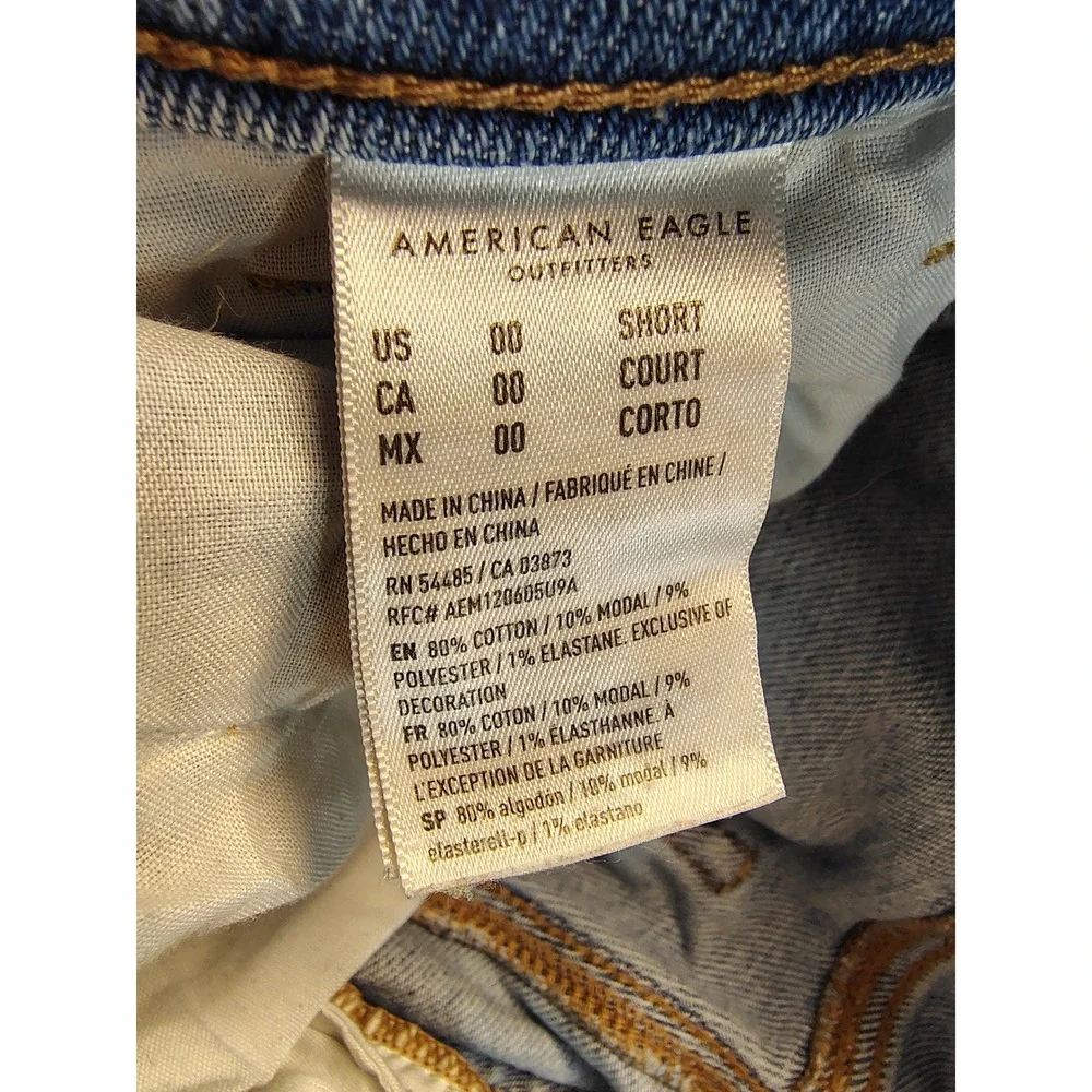 American Eagle Distressed Mom Jeans Lght Wash Y2K Boho Retro Style Sz 00 Short‎